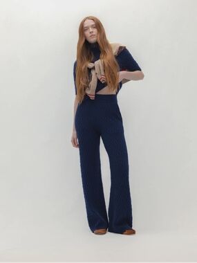 NakedCashmere Deep Navy Knit Wide-Leg Pants
